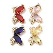 Brass with K9 Glass & Rhinestone Pendants, Light Gold, Butterfly Charms, Mixed Color, 23x13.5x5mm, Hole: 1.2mm(KK-C024-39KCG)