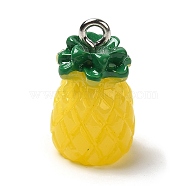 Opaque Resin Pendants, Pineapple Charms with Platinum Plated Iron Loops, Yellow, 22x12x11mm, Hole: 2mm(RESI-L038-05P)
