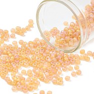 12/0 Grade A Round Glass Seed Beads, Transparent Frosted Style, AB Color Plated, Light Salmon, 2x1.5mm, Hole: 0.8mm, about 30000pcs/bag(SEED-Q010-M531)