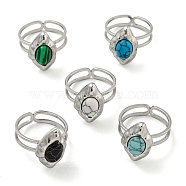 304 Stainless Steel Open Cuff Rings, Synthetic Malachite & Turquoise Oval Finger Rings for Women Men, Stainless Steel Color, Adjustable(STAS-Z060-02P)