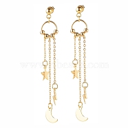 304 Stainless Steel Star & Moon & Lighting Bolt Dangle Stud Earrings, Long Drop Earrings for Women, Golden, 65mm, Pin: 0.8mm(EJEW-JE04908)