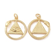 Rack Plating Brass Pendants, with Jump Ring, Long-Lasting Plated, Cadmium Free & Lead Free, Ouroboros Snake with Eye of Providence/All-seeing Eye, Real 18K Gold Plated, 21x18.5x2.5mm, Hole: 3mm(KK-I706-11G)