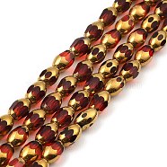 Faceted Electroplate Glass Beads Strands, Golden Plated, Oval, Red, 6.5~7x4mm, Hole: 0.8mm, about 50pcs/strand, 13.39''(34cm)(EGLA-P051-04A-A01)