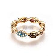 Brass Micro Pave Cubic Zirconia Finger Rings, Golden, Size: 7, 17mm(RJEW-L086-05G)
