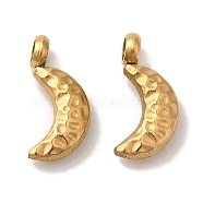 Ion Plating(IP) 304 Stainless Steel Charms, Textured, Moon Charm, Golden, 11x5x3mm, Hole: 1.6mm(STAS-M017-03G)