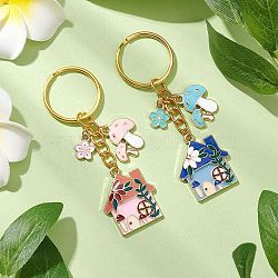 2Pcs Alloy Enamel Keychain, with Iron Split Key Rings, House & Flower, for Keychain, Purse, Backpack Ornament, Mixed Color, 79mm, 2pcs/set(KEYC-JKC01035)