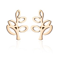 304 Stainless Steel Stud Earrings, Golden, Leaf, 9x6mm(WGE2D60-01)