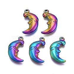 Ion Plating(IP) 304 Stainless Steel Pendants, Cadmium Free & Nickel Free & Lead Free, Moon, Rainbow Color, 19.5x11x3mm, Hole: 1.2mm(STAS-S119-101)