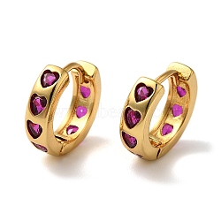 Rack Plating Brass Micro Pave Cubic Zirconia Hoop Earrings, Lead Free & Cadmium Free, Long-Lasting Plated, Real 18K Gold Plated, Deep Pink, 15x4mm(EJEW-L224-57G-07)