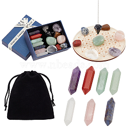 Home Decoration Sets, including Natural Gemstone Display Decorations, Natural Black Agate Dowsing Pendulum Pendants and Wooden Carved Cup Mats, Mixed Color(AJEW-NB0003-44)