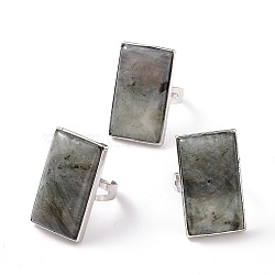 Adjustable Rectangle Natural Labradorite Brass Rings, US Size 7 1/4(17.5mm)(RJEW-N024-01A)
