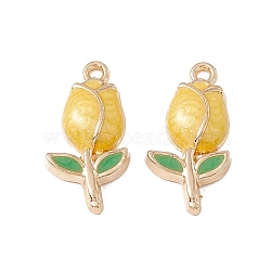 Alloy Enamel Pendants, Golden, Tulip Charm, Gold, 22.5x11.5x3.5mm, Hole: 1.6mm(ENAM-K066-01C)