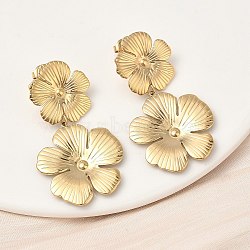 304 Stainless Steel Flower Dangle Stud Earrings, Ion Plating(IP), Real 18K Gold Plated, 51.5x28mm(EJEW-K268-70G)