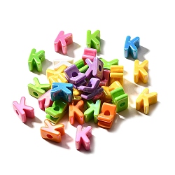 UV Plating Opaque Acrylic Beads, Iridescent, Letter, Letter K, 18.5~22.5x12~20x13~14mm, Hole: 6mm(SACR-Z007-01K)