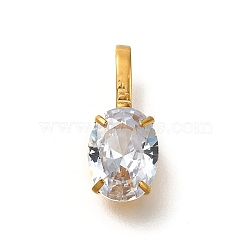 Ion Plating(IP) 304 Stainless Steel Rhinestone Pendants, Oval Charms, Real 14K Gold Plated, Crystal, 14x6x4.5mm, Hole: 4.5x2.5mm(STAS-A104-11G-01)