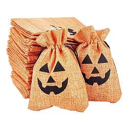 Polyester Imitation Burlap Packing Pouches Drawstring Bags, Pumpkin, Halloween Theme, Orange, 14x10cm(ABAG-PH0002-49)