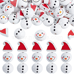 60Pcs 3 Styles Christmas Theme Printed Wood European Beads, Large Hole Beads, Snowman & Hat, Mixed Color, 14.5~20x14.5~18mm, Hole: 2.5~5mm, 60pcs/set(WOOD-PH0003-21)