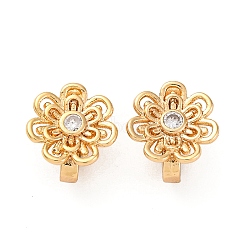 Brass Micro Pave Clear Cubic Zirconia Hook Clasps, Flower, Real 18K Gold Plated, 11x9x9mm, Hole: 1.4mm(KK-H513-13G)