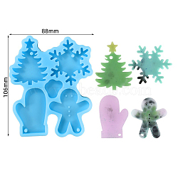 Christmas Theme DIY Pendant Silicone Statue Molds, for Keychain Making, Resin Casting Molds, For UV Resin, Epoxy Resin Jewelry Making, Christmas Tree & Snowflake & Glove & Gingerbread Man, Cornflower Blue, 106x88x8mm(SIMO-PW0001-322E)