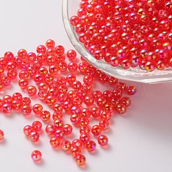 Eco-Friendly Transparent Acrylic Beads, Round, AB Color, Red, 4mm, Hole: about 1.2mm; about 17000pcs/500g.(PL731-3)