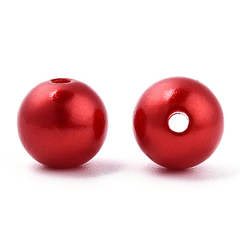 Spray Painted ABS Plastic Imitation Pearl Beads, Round, Red, 10x9.5mm, Hole: 2mm, about 1040 pcs/500g