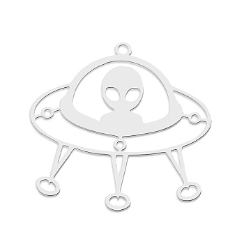 201 Stainless Steel Pendants, Laser Cut, Flying Saucer, Stainless Steel Color, 29x31x1mm, Hole: 1.6mm