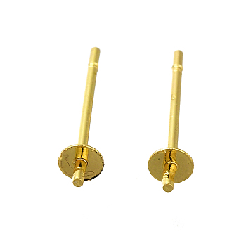 304 Stainless Steel Stud Earring Findings, for Half Drilled Beads, Real 18K Gold Plated, 14x3mm, Pin: 12x0.8mm