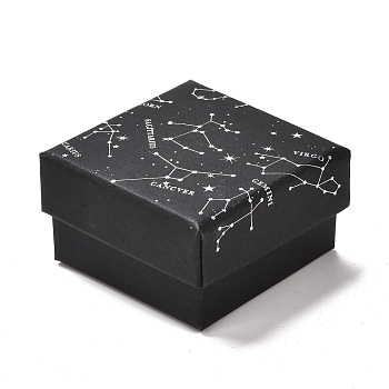 Cardboard Jewelry Packaging Boxes, with Sponge Inside, for Rings, Small Watches, Necklaces, Earrings, Bracelet, Constellation Pattern, 5.3x5.3x3.1cm