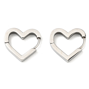 201 Stainless Steel Huggie Hoop Earrings, with 304 Stainless Steel Pin, Heart Earring for Women, Stainless Steel Color, 16x17.5x3mm