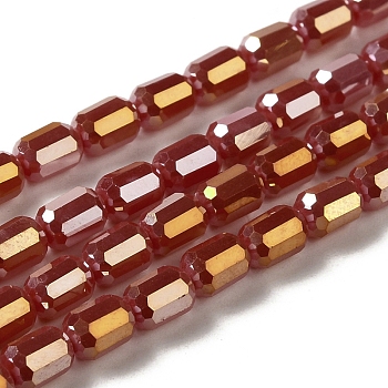 Electroplate Glass Beads Strands, Faceted, AB Color, Column, Brown, 4x6mm, Hole: 1mm, about 80pcs/strand, 18.11''(46cm)
