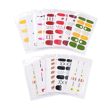 Full-Cover Wraps Nail Polish Stickers, Strawberry Flower Rainbow Self-adhesive Nail Art Decals Strips, for Woman Girls DIY Nail Art Design, Mixed Color, 10.5x5.5cm