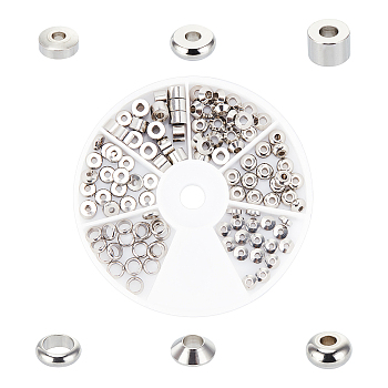 304 Stainless Steel Beads, Mixed Shapes, Stainless Steel Color, 5~6x2~4mm, Hole: 1.6~4mm, 120pcs/box