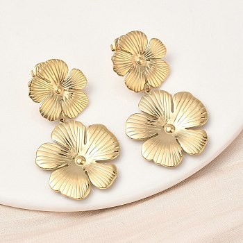 304 Stainless Steel Flower Dangle Stud Earrings, Ion Plating(IP), Real 18K Gold Plated, 51.5x28mm
