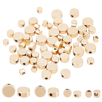64Pcs 4 Style Brass Beads, Flat Round, Real 14K Gold Plated, 3~6x2.6~2.8mm, Hole: 1.2~1.4mm, 16pcs/style