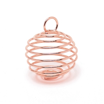 Iron Pendants, Hollow Spring Ball, Spiral Bead Cage, Rose Gold, 29~33x23~27mm, Hole: 6mm