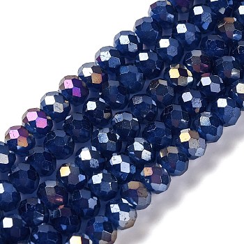 Baking Electroplate Glass Beads Strands, AB Color, Faceted, Round, Royal Blue, 8x6mm, Hole: 1mm, about 63~65pcs/strand, 15.75''(39~40cm)