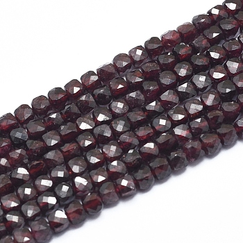 Natural Garnet Beads Strands, Faceted, Cube, 3~4x3~4x3~4mm, Hole: 0.6mm, about 98~108 pcs/Strand, 15.55 inch(39.5cm)