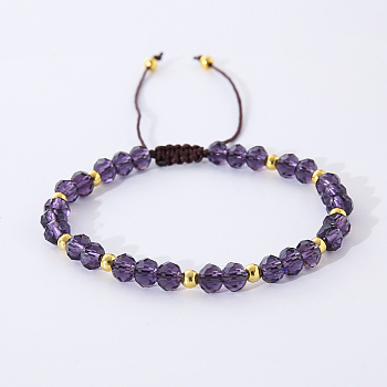 Bohemian Style Handmade Glass Braided Bead Bracelets for Women, with Brass Beads, Lavender