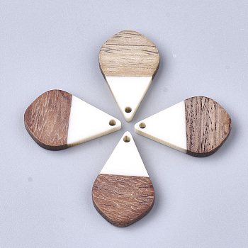 Resin & Walnut Wood Pendants, Teardrop, Creamy White, 28x18x3mm, Hole: 2mm