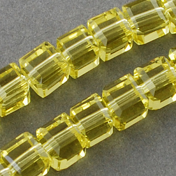 Glass Bead Strands, Faceted, Cube, Yellow, 7~8x7~8x7~8mm, Hole: 1mm, about 72pcs/strand, 21.6 inch