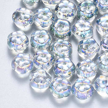 Transparent Spray Painted Glass Beads, Flower, Clear, 9.5x9.5x6.5mm, Hole: 1.2mm