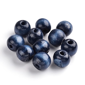Natural Maple Wood Beads, Dyed, Round, Lead Free, Marine Blue, 16x15mm, Hole: 4mm, about 820pcs/1000g