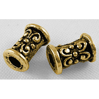 Tibetan Style Alloy Beads, Antique Golden Color, Lead Free & Nickel Free & Cadmium Free, Size: about 5mm in diameter, 7mm long, hole: 2mm