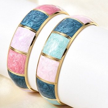 304 Stainless Steel Enamel Bangles for Women, Ion Plating(IP), Real 18K Gold Plated, Inner Diameter: 2.56 inch(6.5cm)