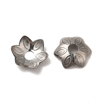 304 Stainless Steel Bead Caps, 6-Petal, Flower, Stainless Steel Color, 7.5x7x2mm, Hole: 2mm