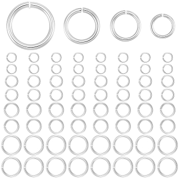 600Pcs 4 Styles 304 Stainless Steel Open Jump Rings, Round, Stainless Steel Color, 4~8x0.8mm, 20 Gauge, Inner Diameter: 2.4~6.4mm, 150pcs/style
