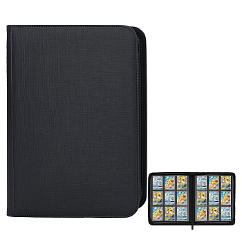 9-Grid PU Leather Photo Albums with Zipper, Photo Books, Rectangle, Black, 34.2x26x4cm