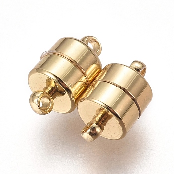 Brass Magnetic Clasps, Long-Lasting Plated, Column, Golden, 11x6.5mm, Hole: 1.2mm