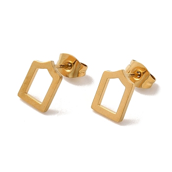 Vacuum Plating 304 Stainless Steel Stud Earrings, Hollow Polygon, Golden, 9.5x7mm