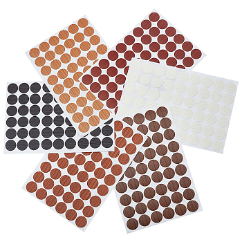 Gorgecraft Self-Adhesive Plastic Stickers Repair Patch for Furniture, Cabinet, Flat Round, Mixed Color, 210x144x0.5mm, 54pcs/sheet, 6 colors, 2sheets/color, 12sheets/set